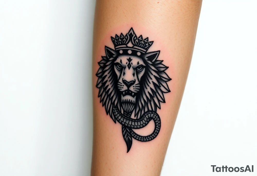 Lion with Egyptian crown and snake tattoo idea