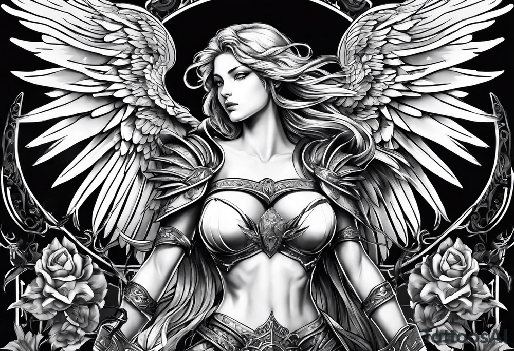 Arc angel with twin swords tattoo idea