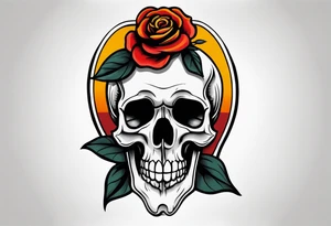 Masculine Old School Knee tattoo in fall colors showing a large skull with a rose  in the style of Jonathan Shaw tattoo idea