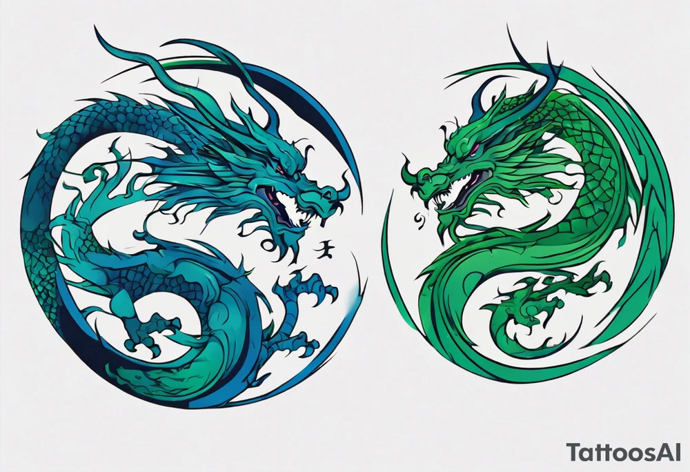 ying yang dragon blue & green tattoo idea
