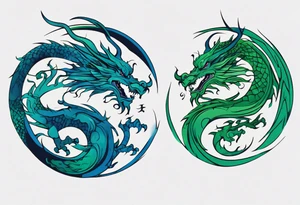 ying yang dragon blue & green tattoo idea