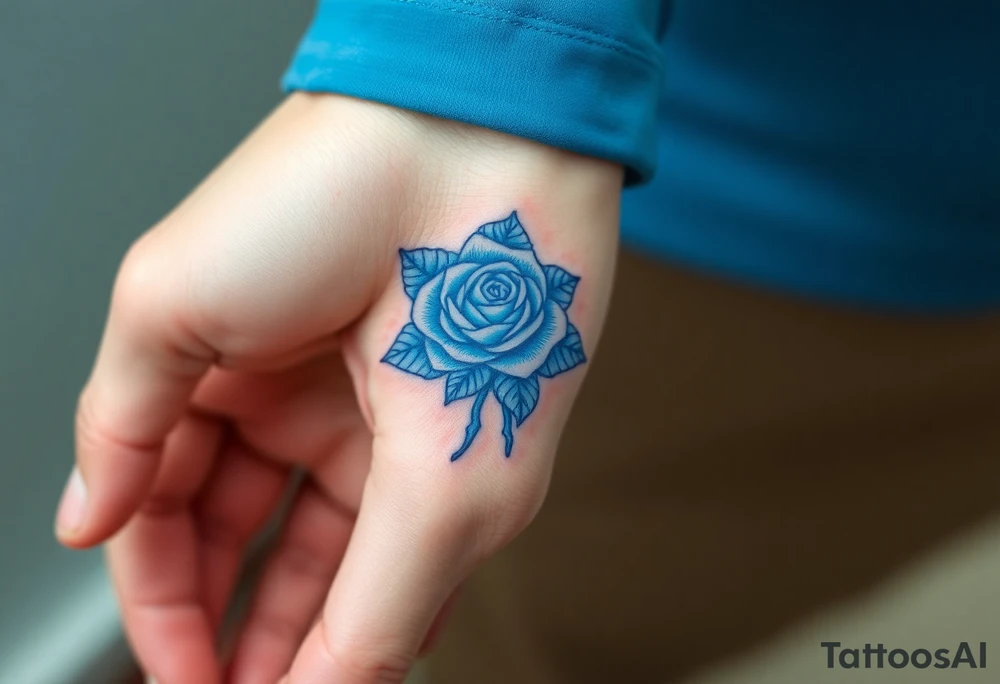 money rose hundreds tattoo in blue tattoo idea