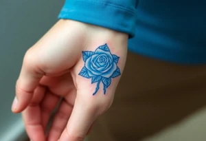 money rose hundreds tattoo in blue tattoo idea