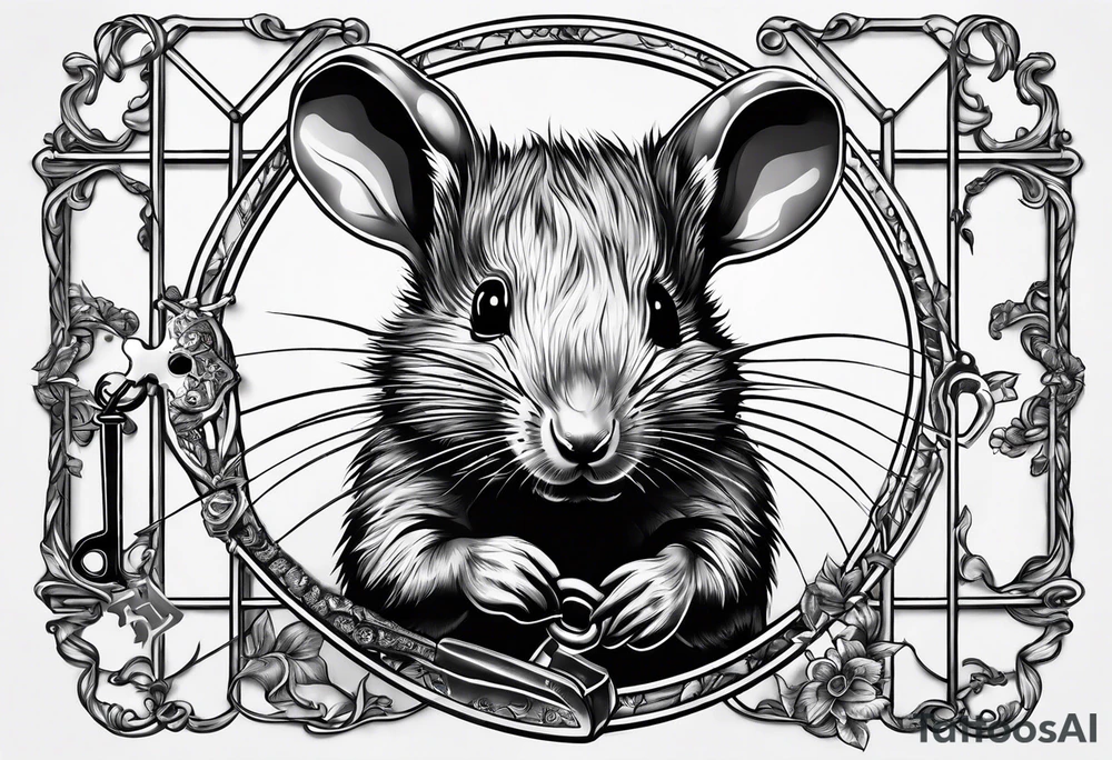 Rodent with a chef knife and prison cell key tattoo idea
