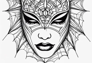 Crying masquerade face with spider webs tattoo idea