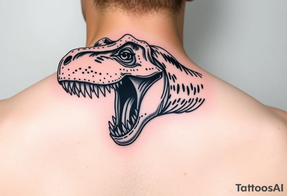 Dilophosaurus staring at you showing teeth tattoo idea