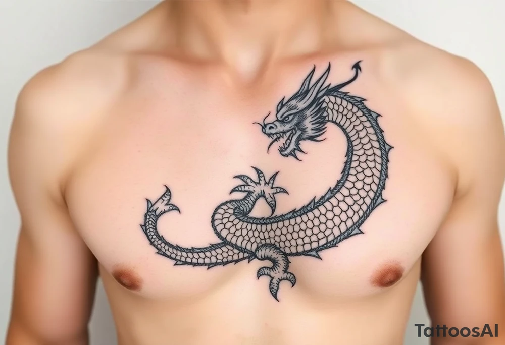 dragon on right chest wrapping over shoulder with naga in telugu tattoo idea