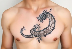 dragon on right chest wrapping over shoulder with naga in telugu tattoo idea