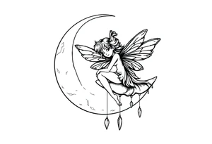 Fairy sitting on moon with dangles tattoo idea