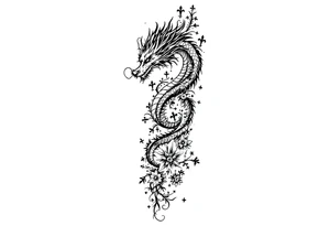 un dragon central entouré de fleurs de lys tattoo idea
