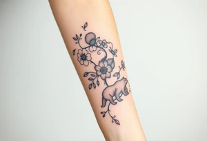 Full forearm design. Flowers on the vine. Include a snail, turtle, fox, and bear hidden within the flowers tattoo idea