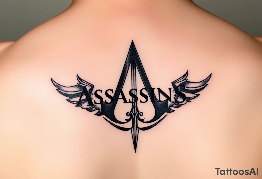 Assassins Creed logo with English flag and a sword with blood tattoo idea