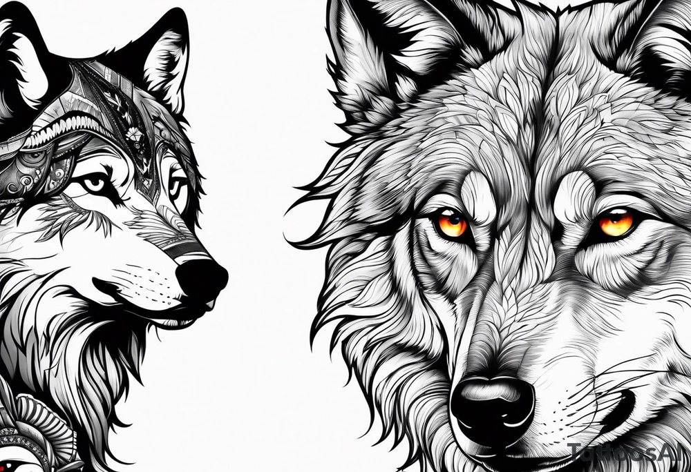 Wolf watching over little girls tattoo idea