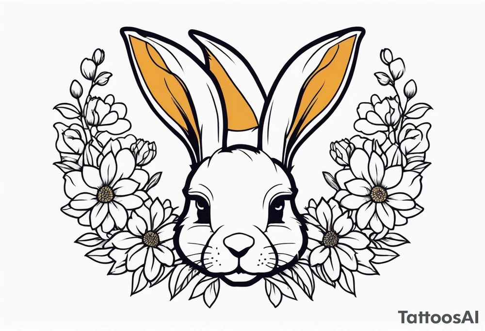 Rabbit head and flowers tattoo idea