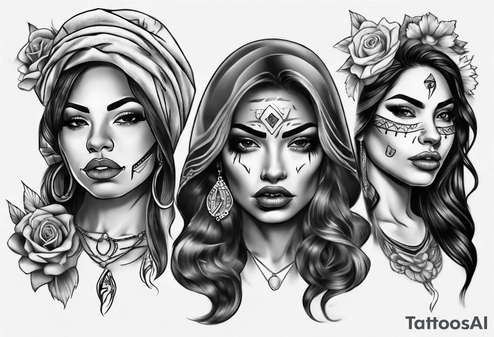 realistic chicano
women faces tattoo idea