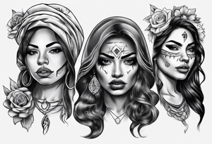 realistic chicano
women faces tattoo idea
