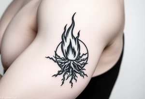 flame in a roots sphere tattoo idea