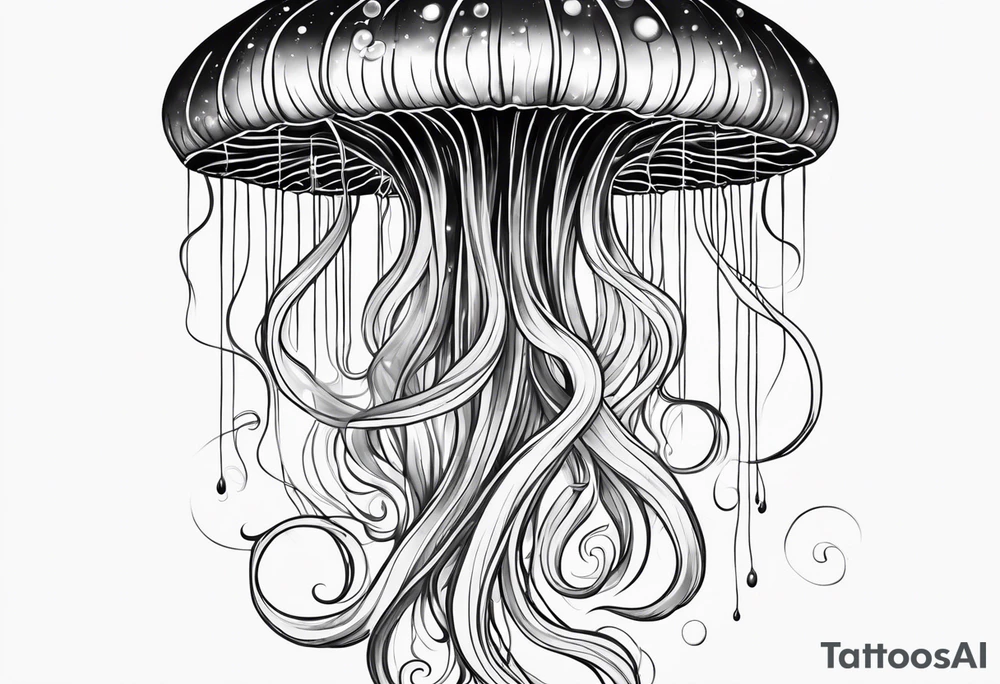 A galaxy inside a mystical jellyfish with long flowing tentacles. Not very wide tattoo idea