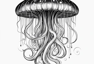 A galaxy inside a mystical jellyfish with long flowing tentacles. Not very wide tattoo idea