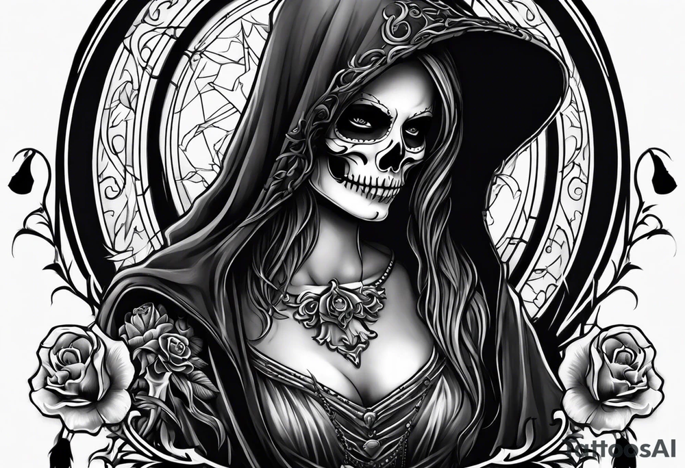 lady skeleton grim reaper devil tattoo idea