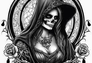 lady skeleton grim reaper devil tattoo idea