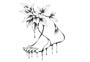 plant with long leaves, dripping like ink, growing from left foot to the cleavage tattoo idea