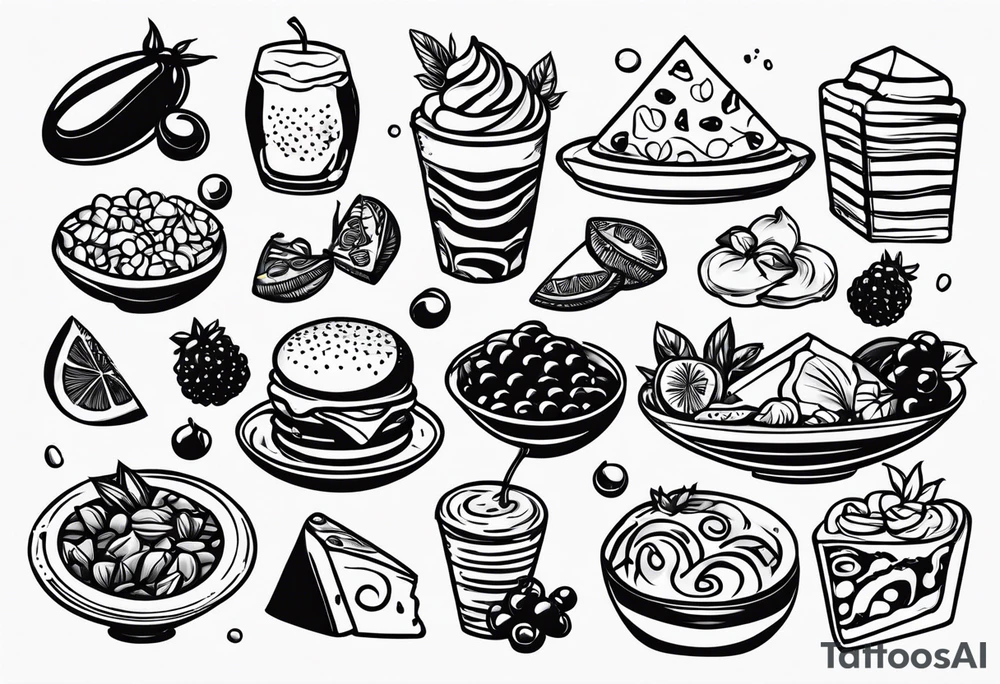 Variety simple line food flash sheet tattoo idea