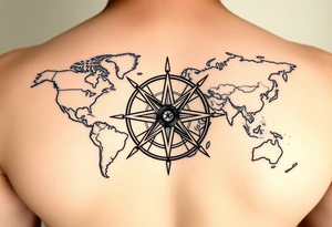 antique compass rose overlaid on weathered world map with sailing ships tattoo idea