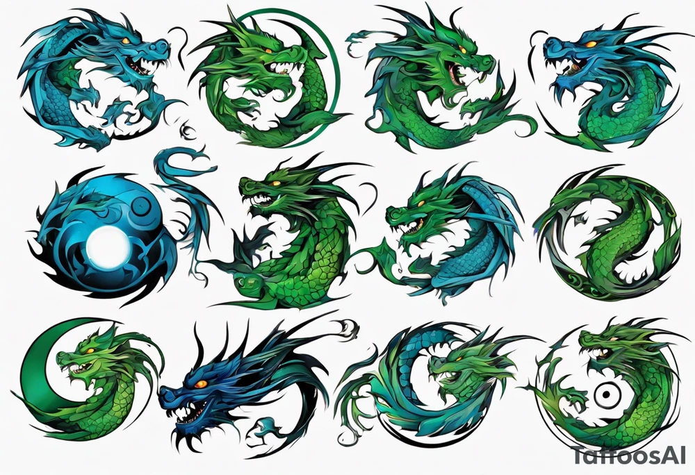 ying yang dragon blue & green tattoo idea