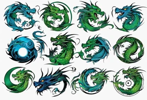 ying yang dragon blue & green tattoo idea