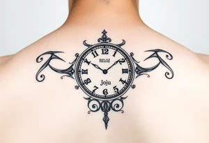 RELOJ CON LETRAS ROMANAS Y UN OJO tattoo idea