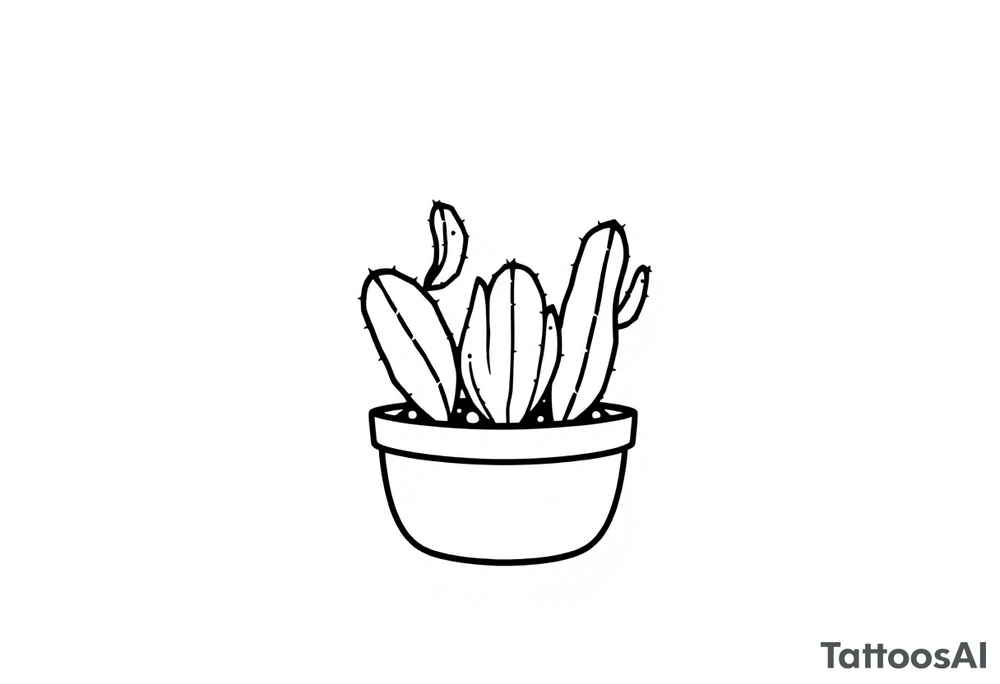 4 cute cacti in a pot tattoo idea