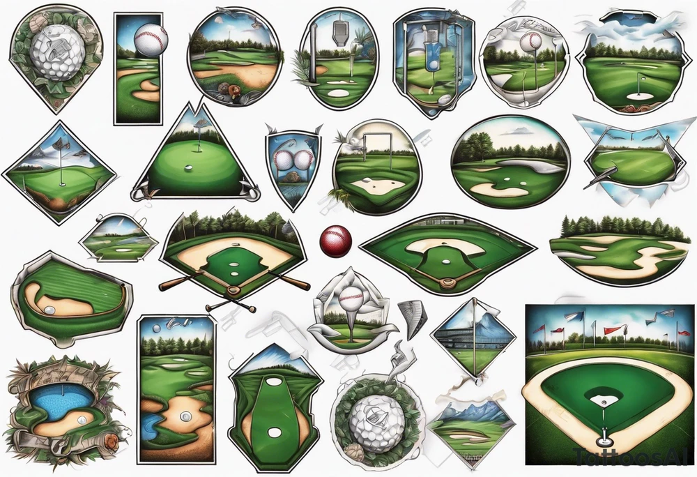 baseball diamond and golf course blueprint tattoo idea