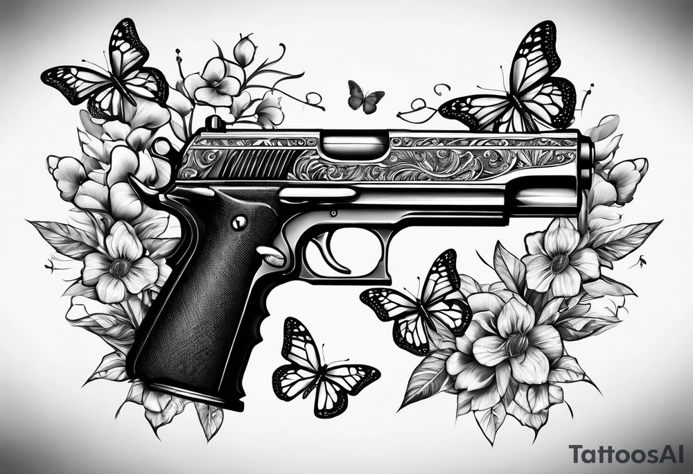 Gun and butterflies tattoo idea