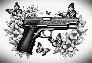 Gun and butterflies tattoo idea
