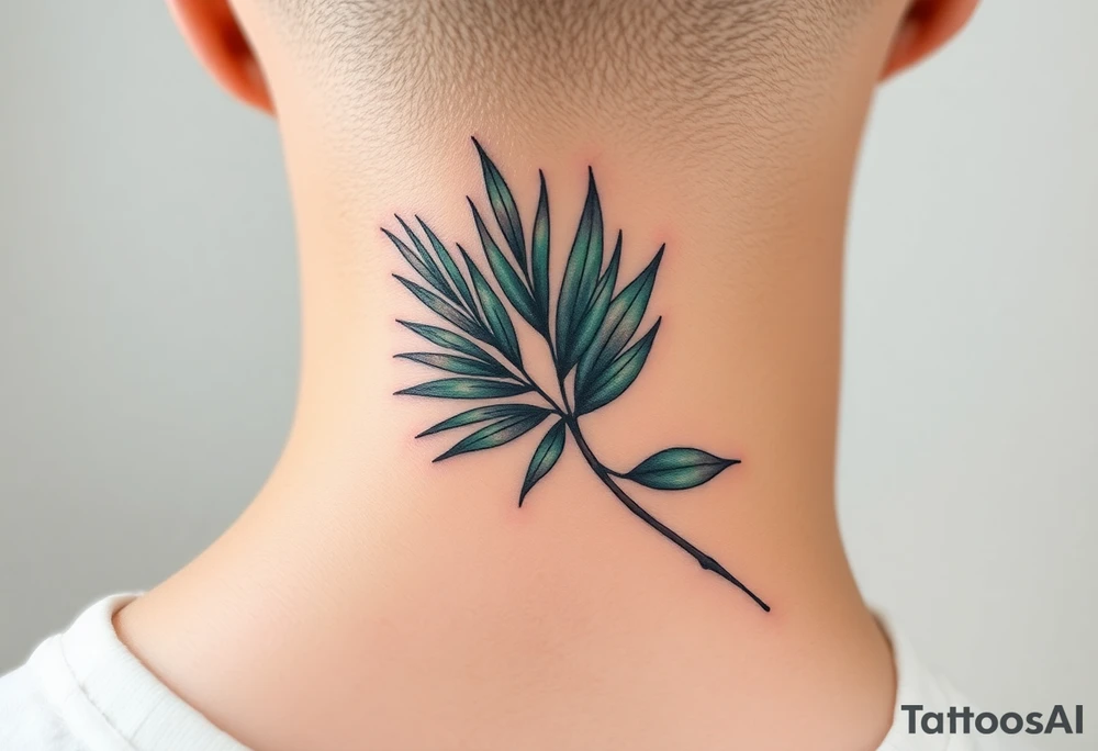 large palm leaves twisted following line side neck tattoo tattoo idea
