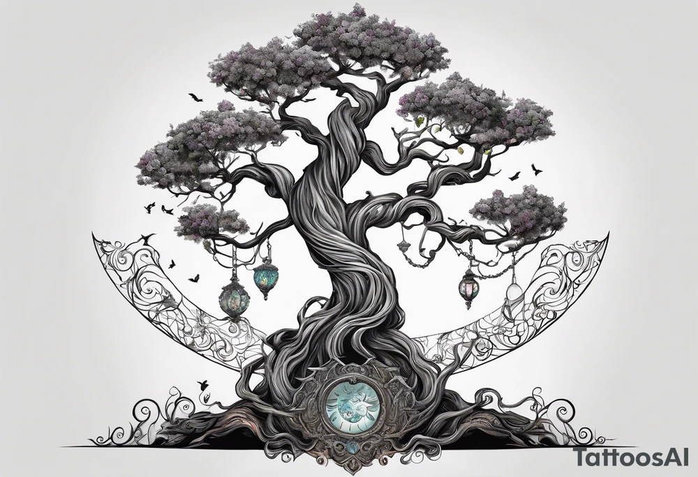 The deity Pan is entwined in a tree which is a portal in a other dimension tattoo idea