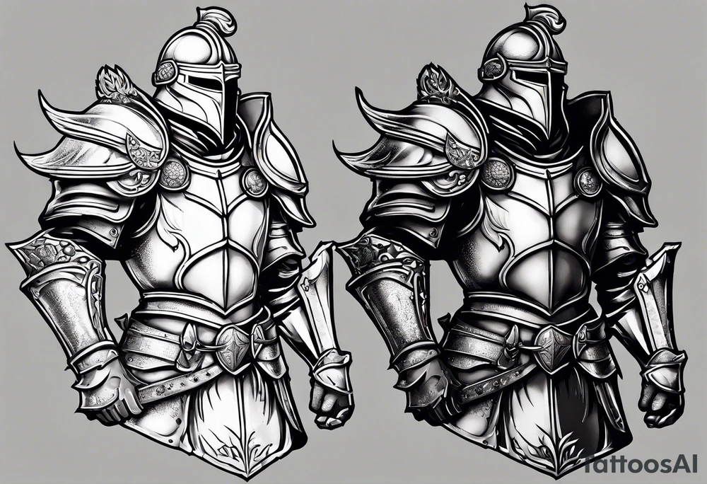 dark fantasy style knight in armor savage warrior, inner bicep tattoo design tattoo idea