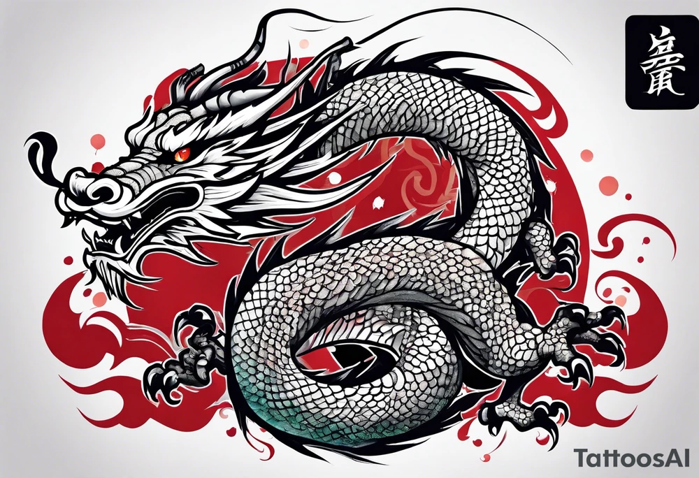 japanese dragon with red highlights tattoo idea