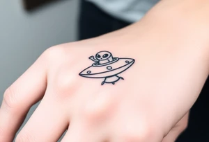 Small UFO ship with a waving alien 👽 tattoo idea