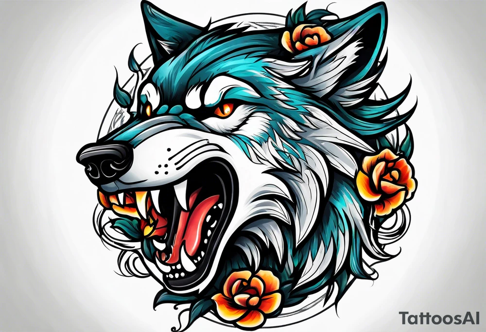 a wolf roaring tattoo idea