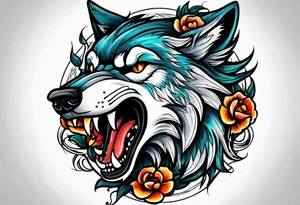 a wolf roaring tattoo idea