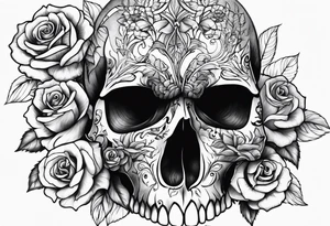 skull tattoo with roses tattoo idea