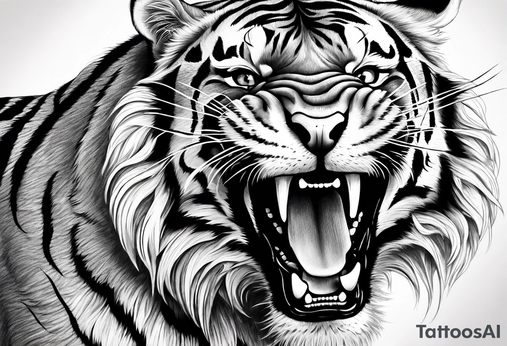 3D Fierce tiger roaring tattoo idea