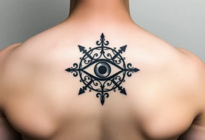 A abundance and protection symbol with an evil eye protection symbol in the center of it.  I’d like it windy very small “so mote it be” with a magic wand tattoo idea