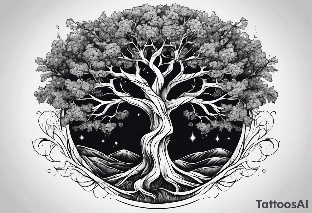 Creepy tree asymmetrical tattoo idea