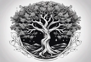 Creepy tree asymmetrical tattoo idea