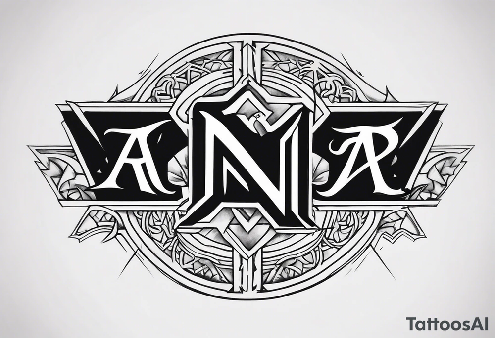 the letters A R in the middle of a ninja headband tattoo idea