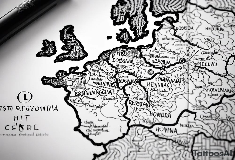 Bosnian Borders:
"Let the outline of Bosnia and Herzegovina’s borders be the central focus of the tattoo. Use thin lines to draw the country’s shape, making it clear and elegant."
"Place the map centrally, symbolizing your connection to the homeland." tattoo idea