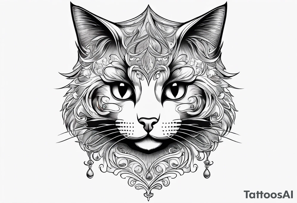 Photo realistic black cat head only facing forward add crescent moon to the left of the cat tattoo idea